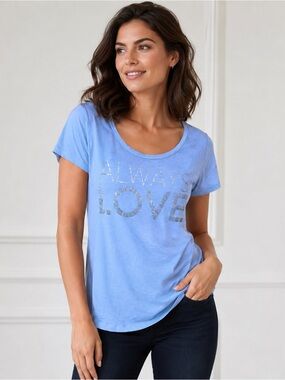 New York & Company Light Blue 'Always Love' Short Sleeve Tee